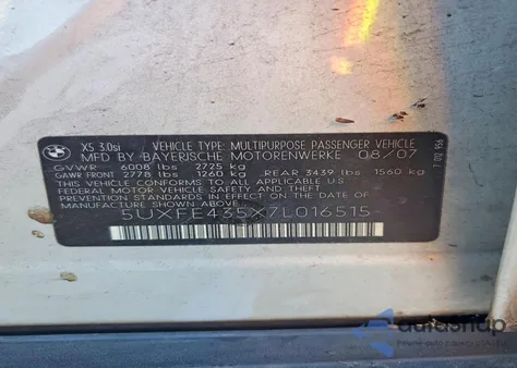 2007 BMW X5 3.0I z USA, uszkodzony, nr VIN 5UXFE435X7L016515